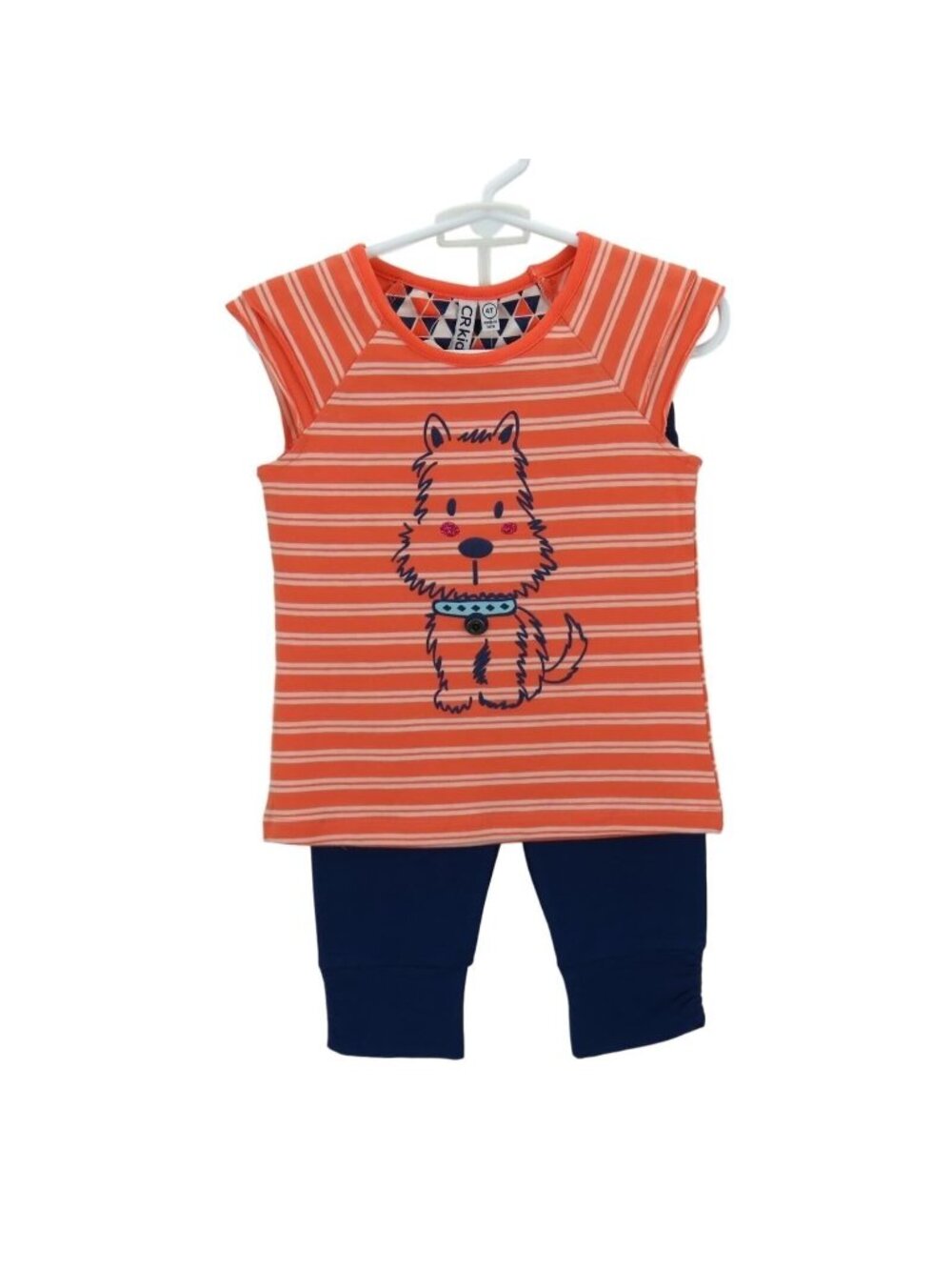 Girls 3T 2-Piece Pant Set Orange & Blue Dog Graphic Striped Toddler